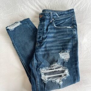 American Eagle Outfitters Blue Distressed Ankle Cropped Jeans
